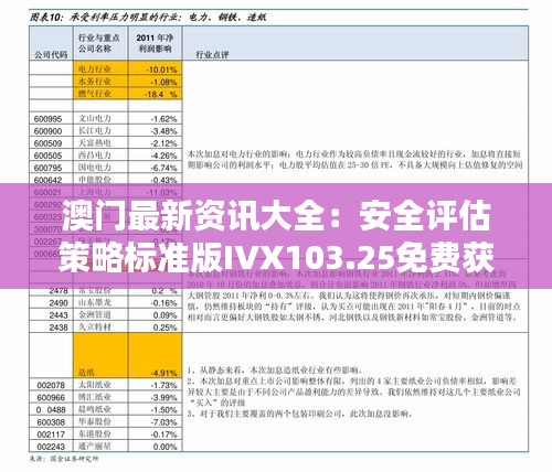 澳門最新資訊大全：安全評估策略標(biāo)準(zhǔn)版IVX103.25免費(fèi)獲取