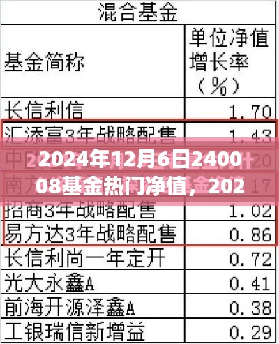 探尋基金熱門凈值背后的故事，以基金代碼240008為例（2024年12月6日）