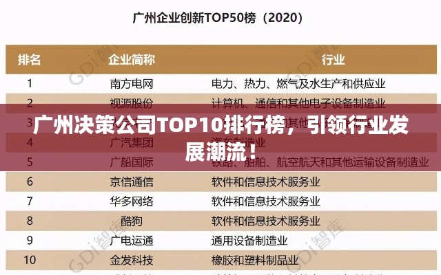 廣州決策公司TOP10排行榜，引領(lǐng)行業(yè)發(fā)展潮流！